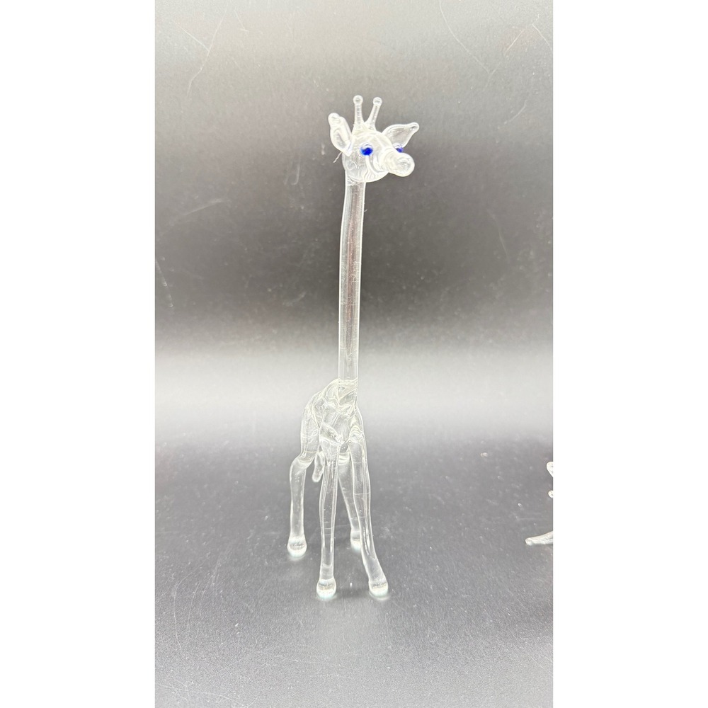 Vintage Hand Blown Clear Glass Giraffe Figurine with Blue Eyes Art Glass